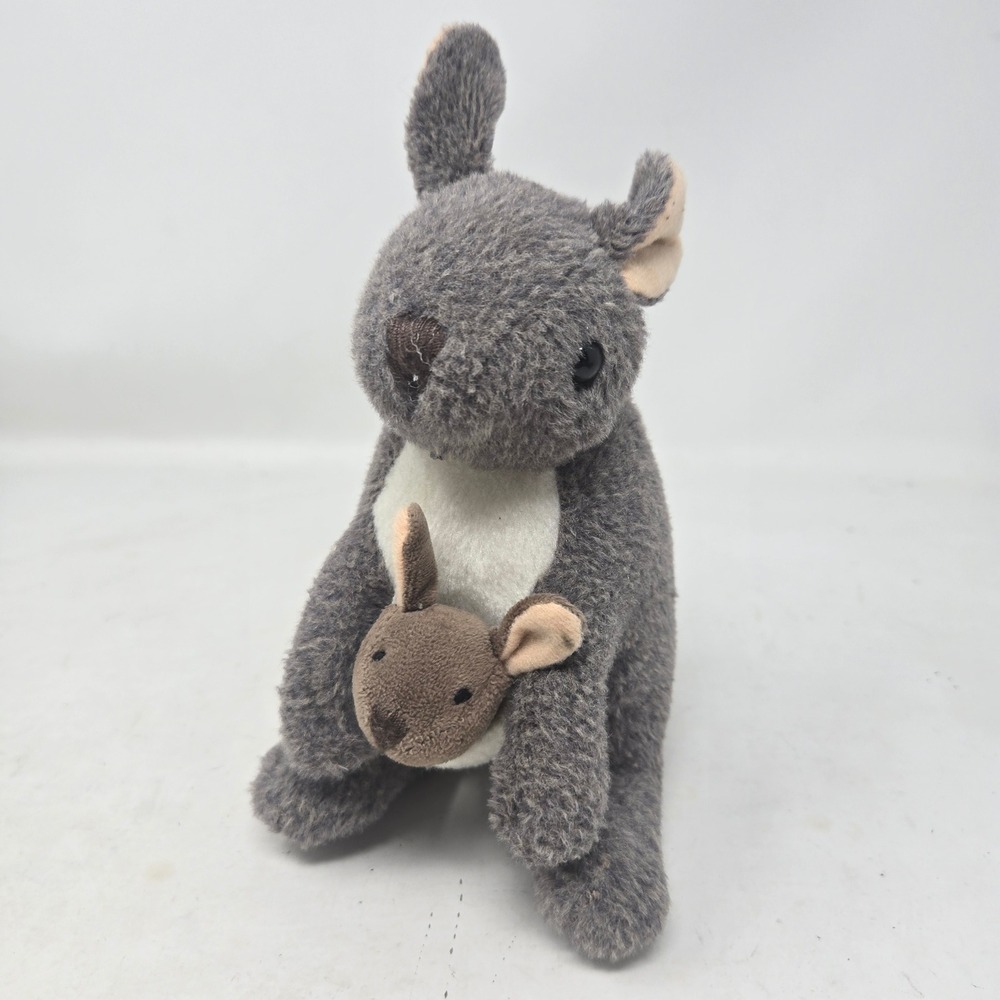 Wild Republic Kangaroo and Joey Plush Stuffed Animal Grey White Pouch 8 inch